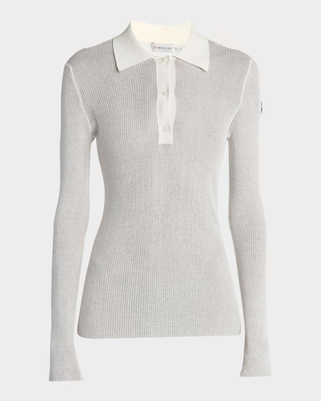 Long-Sleeve Ribbed Polo Shirt